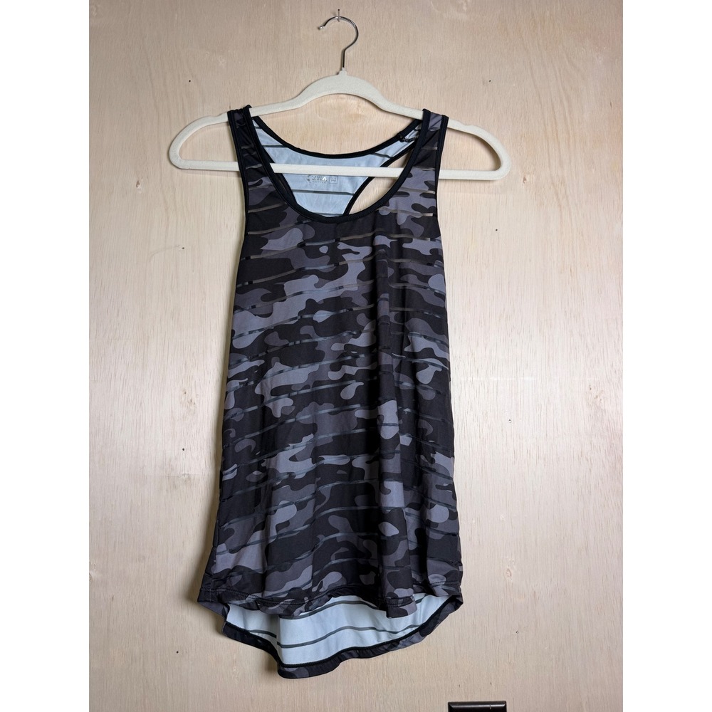 Zyia Active Tank Top Womens Medium Grey Camo Excellent Racerback Mesh Striped